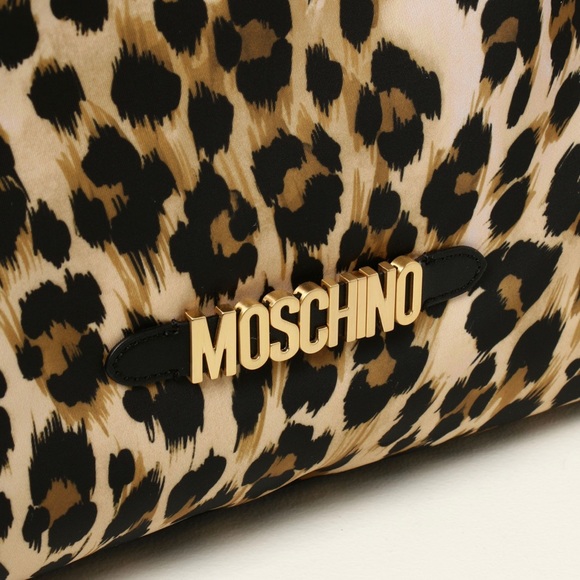 SOLD⛔️Authentic MOSCHINO leather/cotton cheetah print top zip tote/Crossbody - Picture 10 of 16